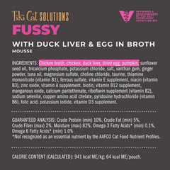 Tiki Cat Solutions Mousse Fussy Duck Liver & Egg Grain-Free Pate Wet Cat Food