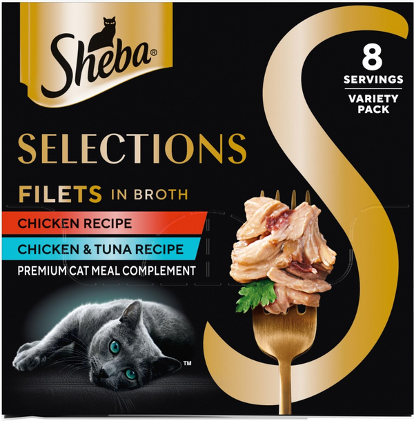 Sheba Selections Filets in Broth Chicken & Chicken with Tuna Variety Pack Grain-Free Cat Meal