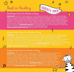 Tiny Tiger Grain-Free Chunks in EXTRA Gravy Beef & Poultry Recipes Variety Pack Canned Cat Food